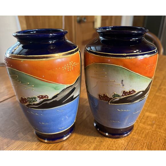 2 Vintage Antique Japanese Hotta Yu Shoten & Co. Porcelain Satsuma Style Vase - Picture 2 of 5